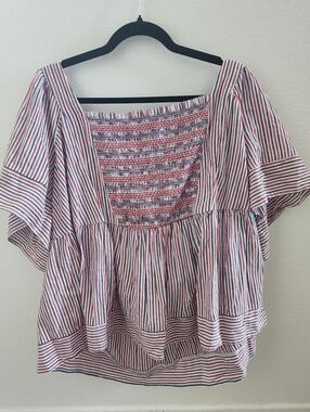 Old Navy Striped Smocked Square-Neck Peplum Top - Red/Blue/White